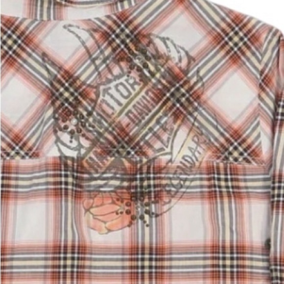 Harley-Davidson Tops - Harley Davidson Plaid Checked Long Sleeve Studded Graphic Shirt Size M Moto